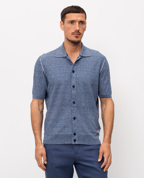 Stefano Ricci Синя сорочка з короткими рукавами з льоном та шовком K616441PAMF26110