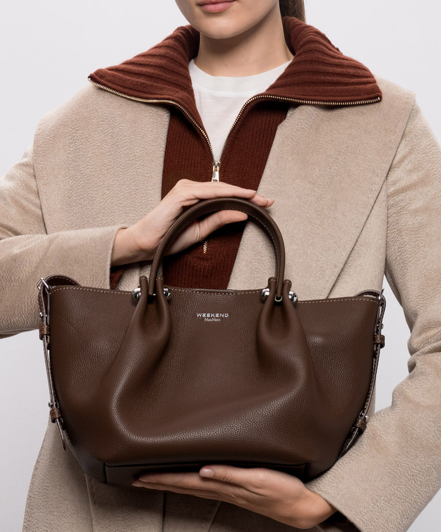 Max Mara Weekend Коричнева шкіряна сумка-тоут ADRITTO WKADRITTO зображення 2