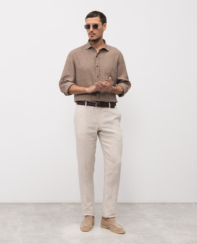 Stefano Ricci Коричневая рубашка из льна с логотипом MC008163BX2922