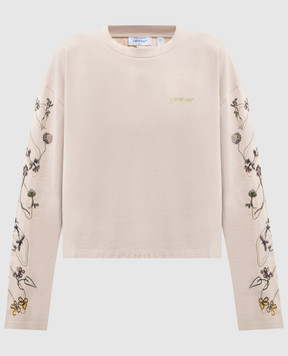 Off-White Бежевый лонгслив с вышивкой 2AB038S26JER002