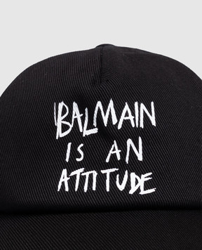 Balmain Дитяча чорна кепка з контрастним написом BZ0I37Z1952