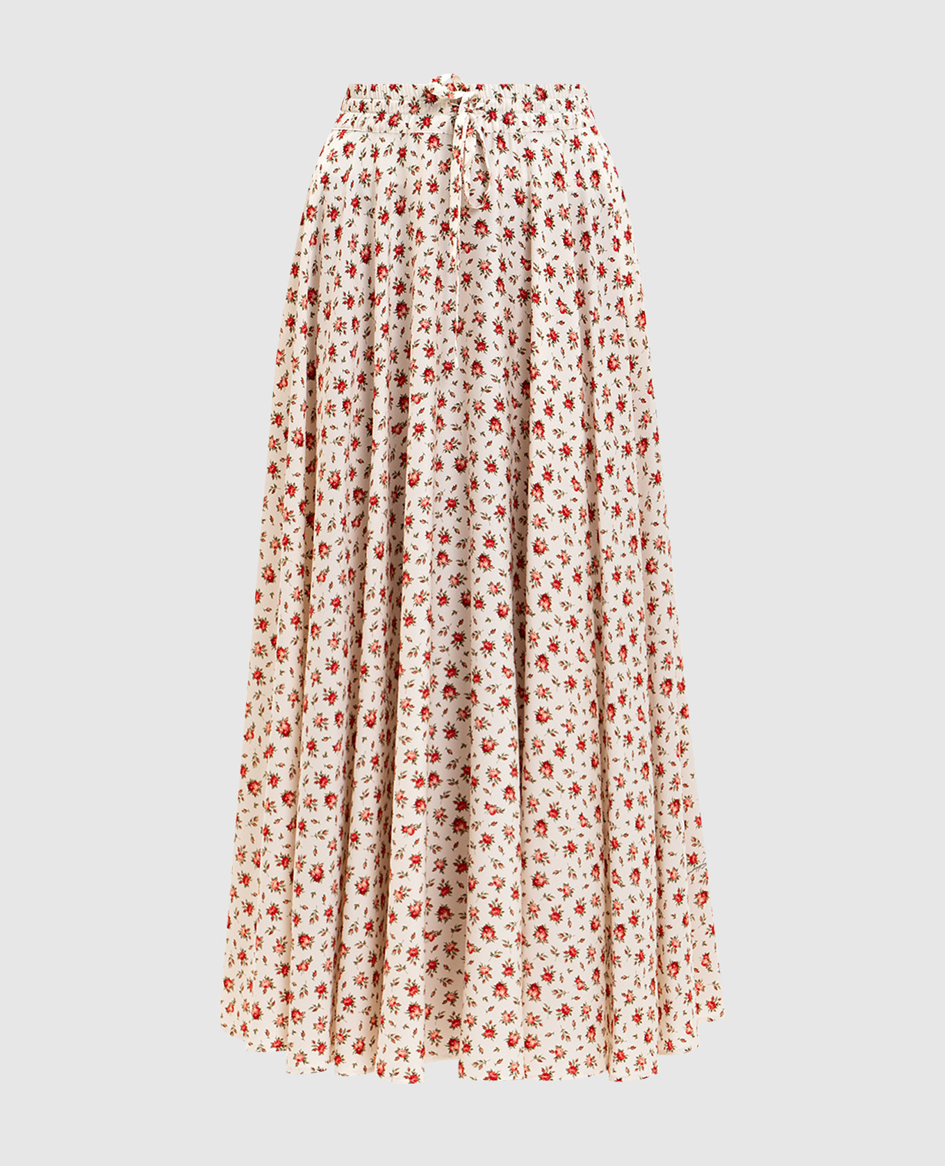 Біла спідниця міді із шовку в принт