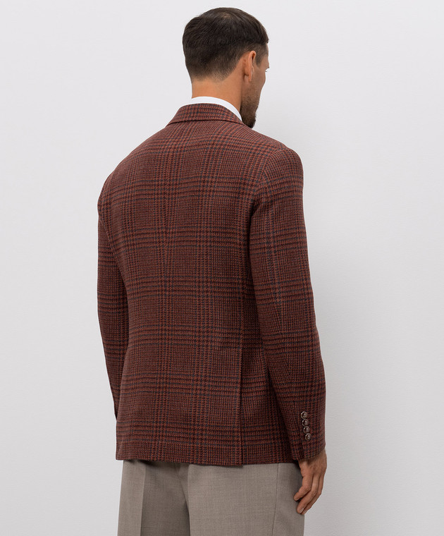 Brunello Cucinelli Коричневый пиджак Tailor Cavallo из кашемира в клеточку MV4667BWD1 изображение 4