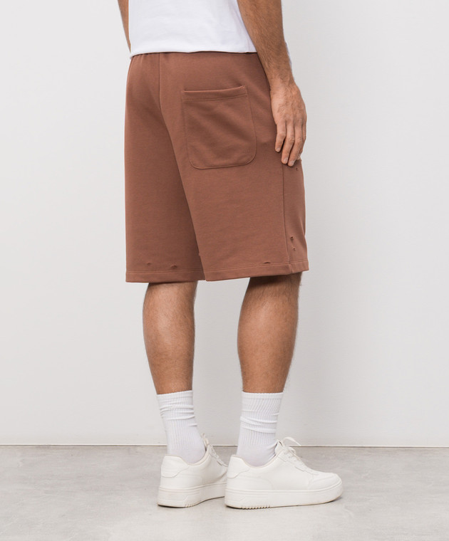 Comme des Fuckdown Коричневые шорты с принтом логотипа и прорехами FMS6CFABM01925 изображение 4