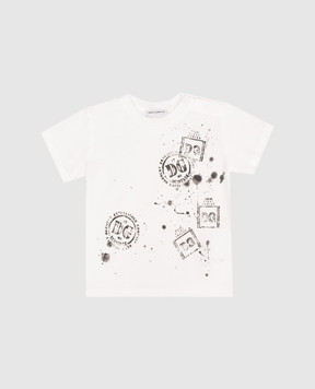 Dolce&Gabbana Дитяча біла футболка в брендовий принт L1JTEYG7PZC
