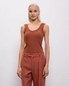 Brunello Cucinelli Коричневий топ в рубчик з ланцюжком моніль MG902FP100