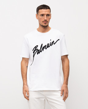 Balmain Белая футболка с принтом логотипа GH1EG000BC86