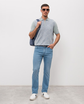 Stefano Ricci Зелене поло з шовком в геометричний візерноук K616461P31F26223