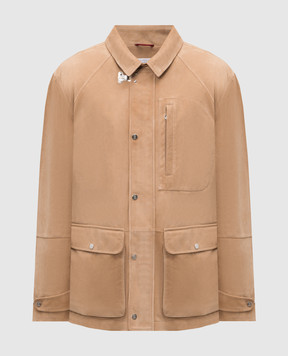 Brunello Cucinelli Бежевая замшевая куртка с эмблемой MPCFN2066