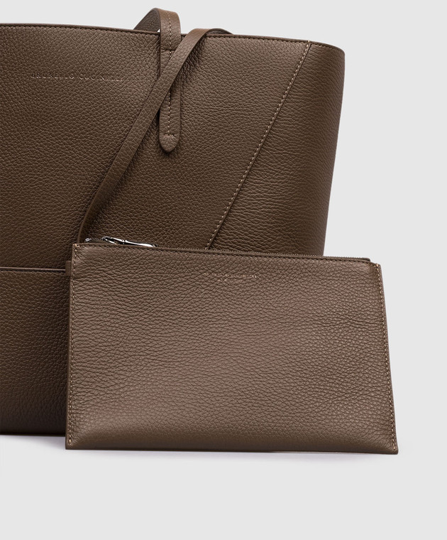 Brunello Cucinelli Коричнева шкіряна сумка-тоут з принтом логотипа MBDKD2571 зображення 4