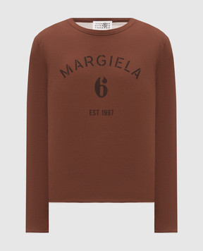 Maison Margiela MM6 Коричневий лонгслів з принтом логотипа SH0NH0024M20048