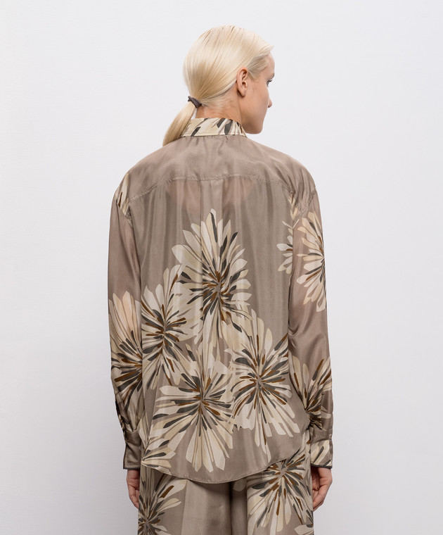 Brunello Cucinelli Блуза цвета хаки из шелка в принт MQ967RH206 изображение 4