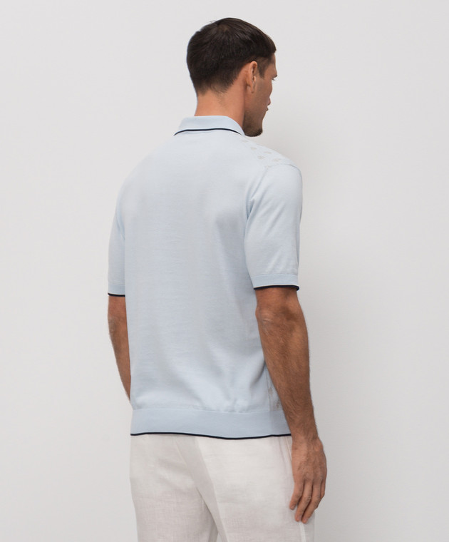 Castangia dal 1850 Блакитне поло з шовком у візерунок CA002 зображення 4