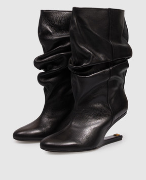 Balmain Черные кожаные ботильоны с монограммой PB HN1TA263LSDX
