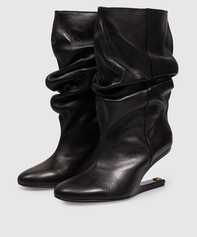 Balmain Черные кожаные ботильоны с монограммой PB HN1TA263LSDX изображение 2
