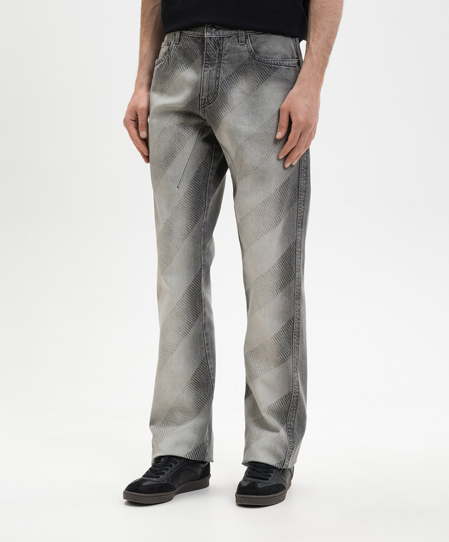 Off-White Серые джинсы с принтом Diag 44XYA195S26D001 изображение 3