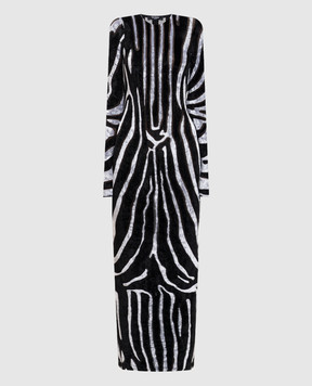 Balmain Черное велюровое платье в анималистический узор FF0RR995JL13
