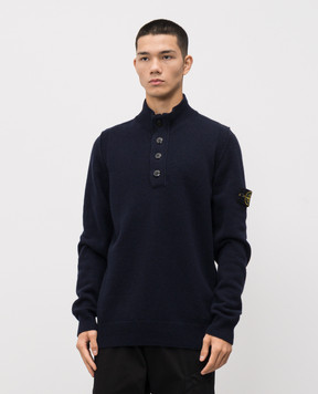Stone Island Синий свитер с шерстью с патчем логотипа K2S155100040S00A3