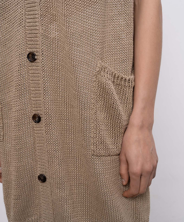 Intoca Бежевый удлиненный жилет из льна 261LILLVEL0103 изображение 5