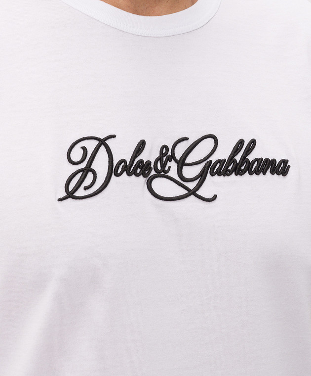 Dolce&Gabbana Біла футболка з фактурною вишивкою логотипа G8PT1ZG7P9K зображення 5