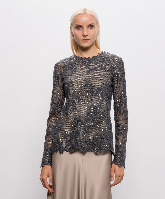 Brunello Cucinelli Серый ажурный джемпер M0PIZVJ110 изображение 3