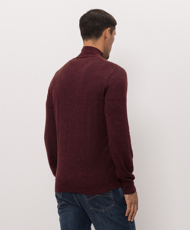 Brunello Cucinelli Бордовый джемпер из кашемира, шелка и льна MSY00124 изображение 4