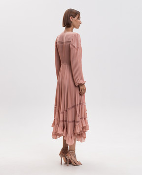Twinset Розовое платье-плиссе с кружевом 262TP271A