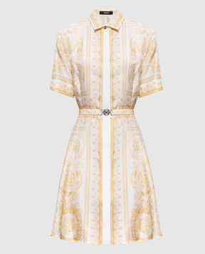 Versace Біла сукня із шовку в принт Barocco Jacquard 10210091A15215