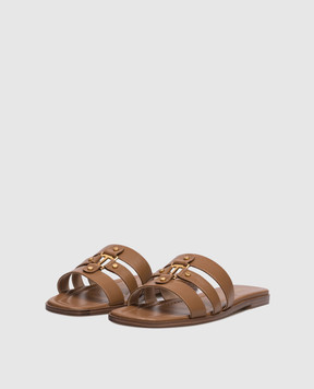 Twinset Коричневі шкіряні шльопанці з гравіюванням логотипа 261TCP038