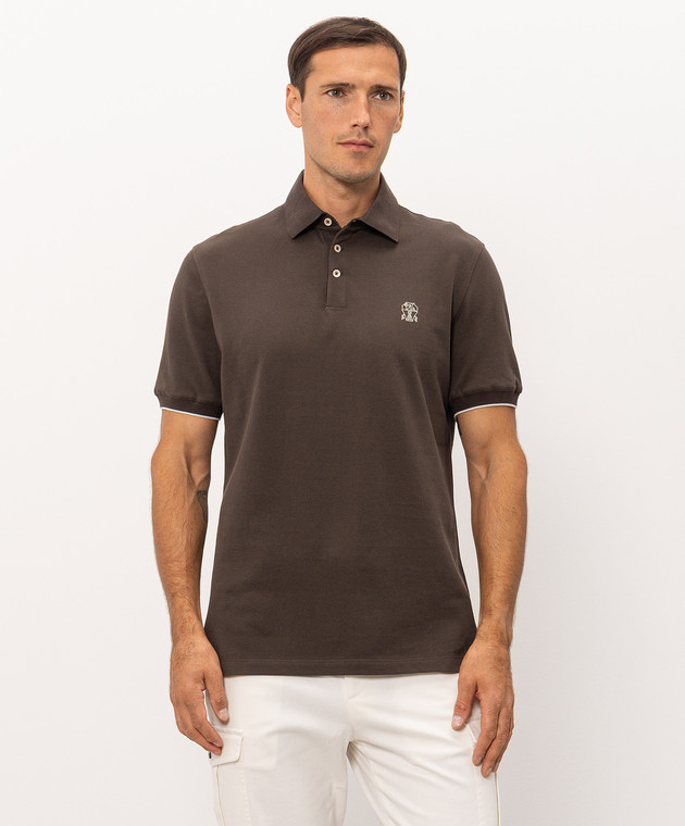 Brunello Cucinelli Коричневое поло с принтом эмблемы ME8548788 изображение 3