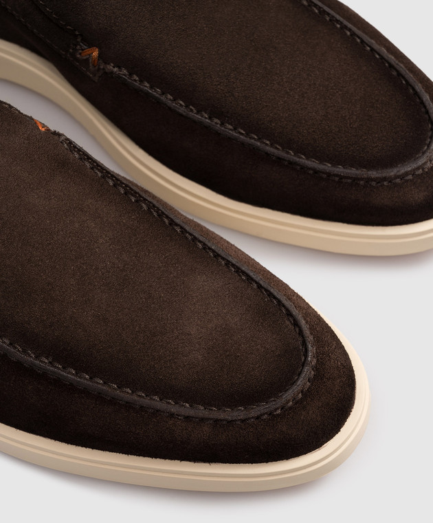 Santoni Коричневые замшевые лоферы с фактурным логотипом MGDG17824TICBGEX изображение 5