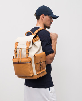 Brunello Cucinelli Бежевий шкіряний рюкзак з логотипом MBATBU356