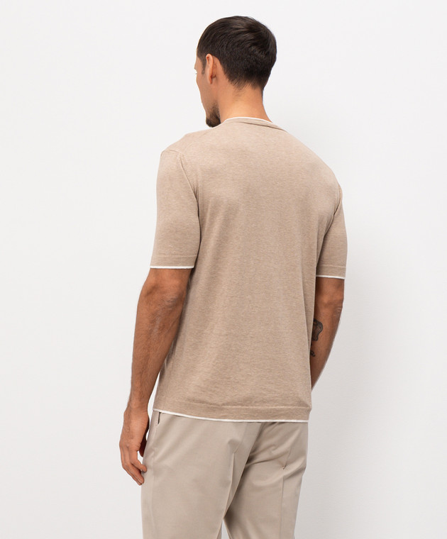 Pini Parma Бежева футболка з контрастним окантуванням TSHITAU зображення 4