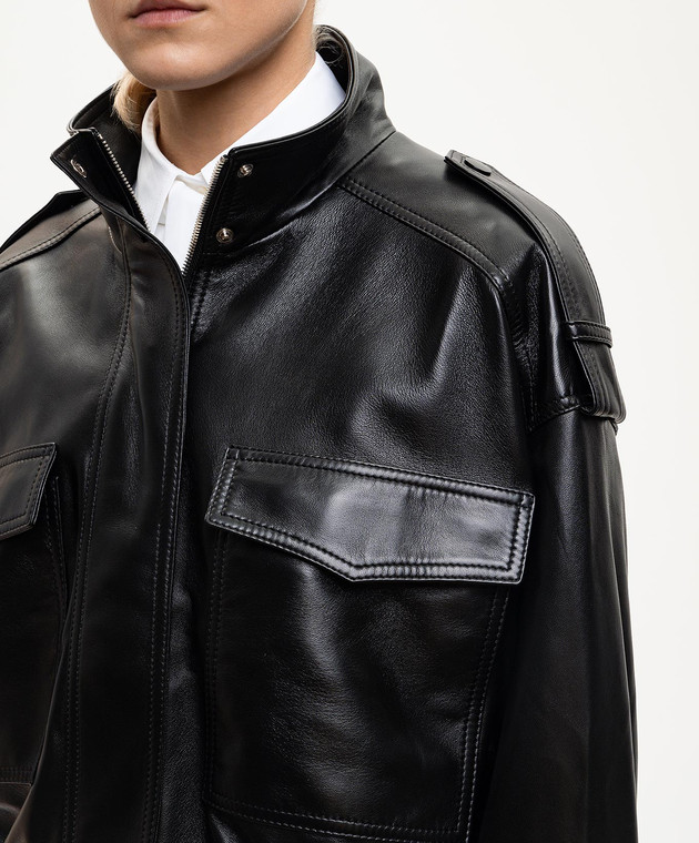 Babe Pay Pls Черная кожаная куртка с накладными карманами 2605PUFF изображение 5