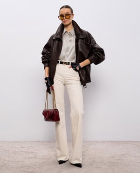 Saint Laurent Бежевая блуза из шелка в полоску 777862Y3I87