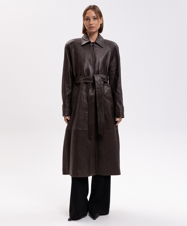 Magda Butrym Коричневое кожаное пальто LEATHER16COAT282726 изображение 3
