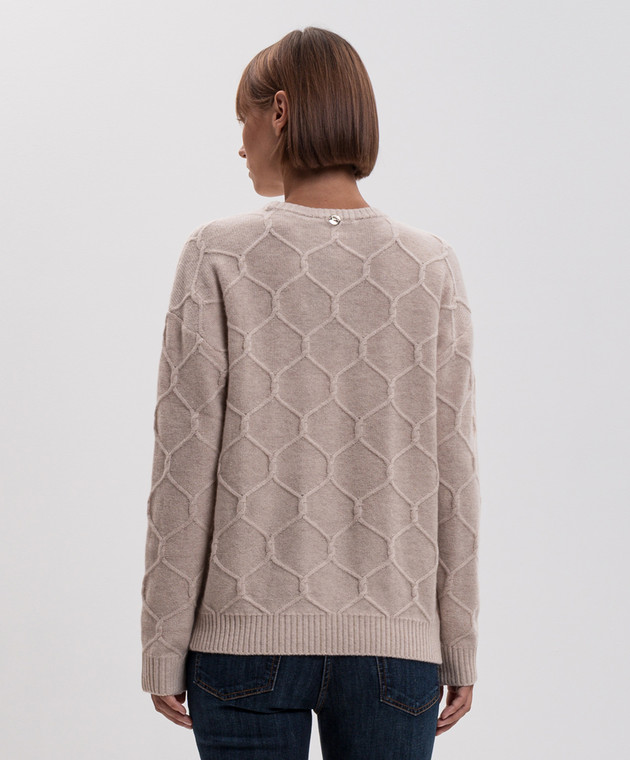 Twinset Бежевый свитер из шерсти с цветочной вышивкой 262AP3191 изображение 4