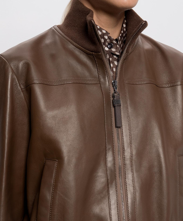 Brunello Cucinelli Коричнева шкіряна куртка MPNMO7483P зображення 5