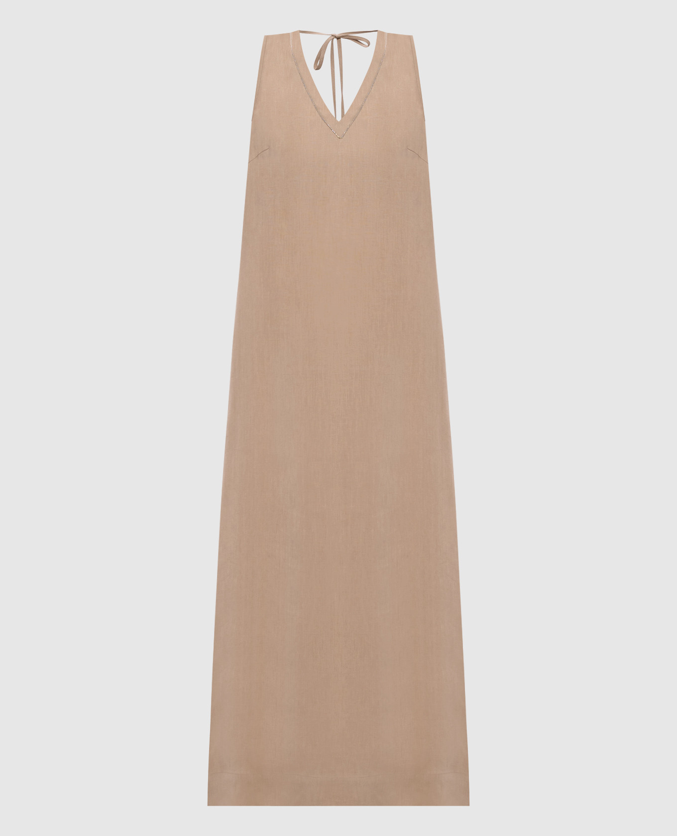 Бежевое платье миди из льна