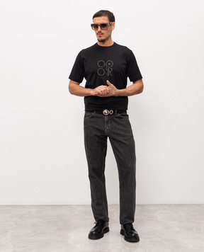 Stefano Ricci Чорна футболка з шовком MVH6100190KATBP