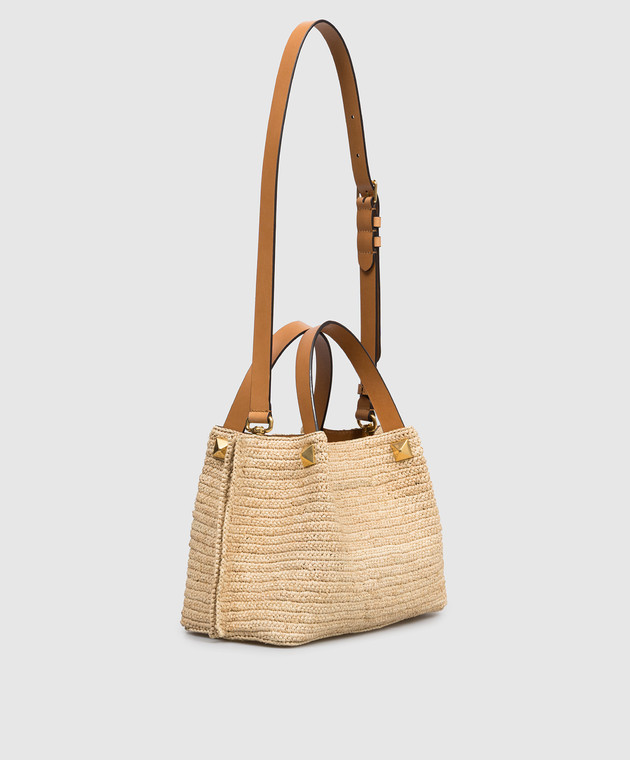 Valentino Бежевая сумка-тоут VLogo из рафии 8W2B0T02QCL изображение 3