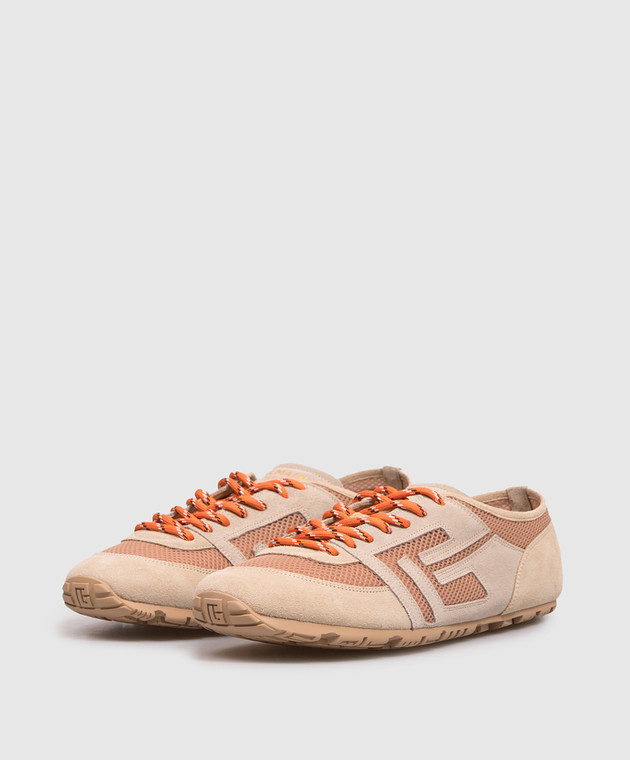 Balmain Бежевые комбинированные кроссовки Racer HM1VI408TECH изображение 2