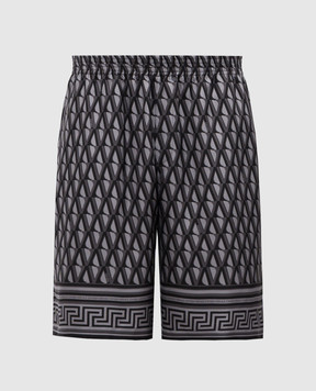 Versace Черные шорты из шелка в принт V Greca 10024761A16785