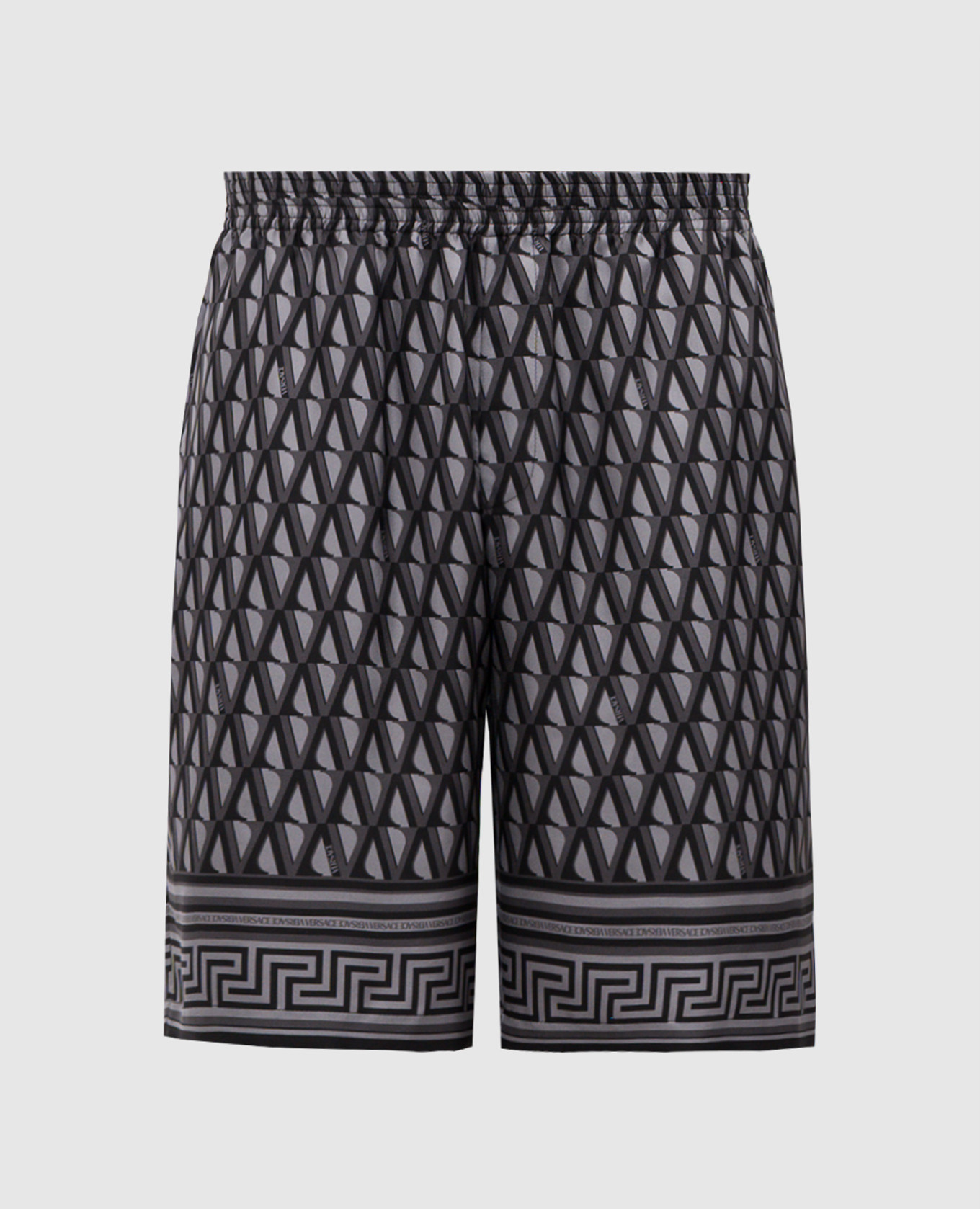 

Черные шорты из шелка в принт V Greca, Черный, Шорты