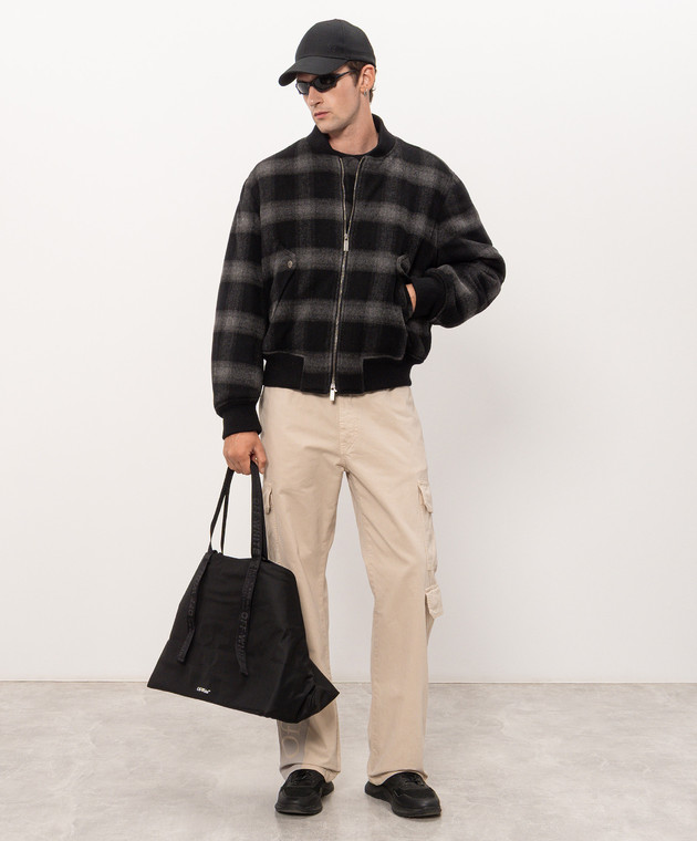 Off-White Черный бомбер с шерстью в клетку 44MEH05XF26F002 изображение 2