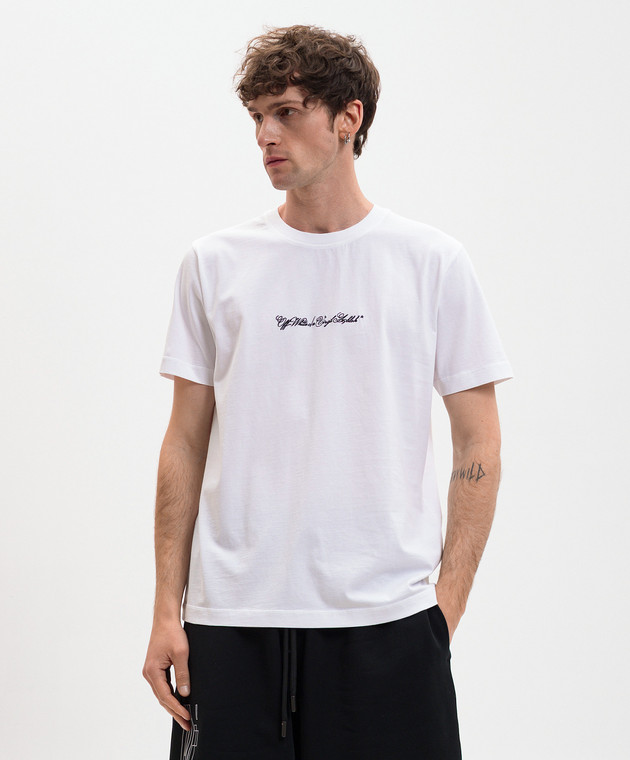 Off-White Біла футболка з вишивкою Script Arrow 44MAA027S26J002 зображення 3