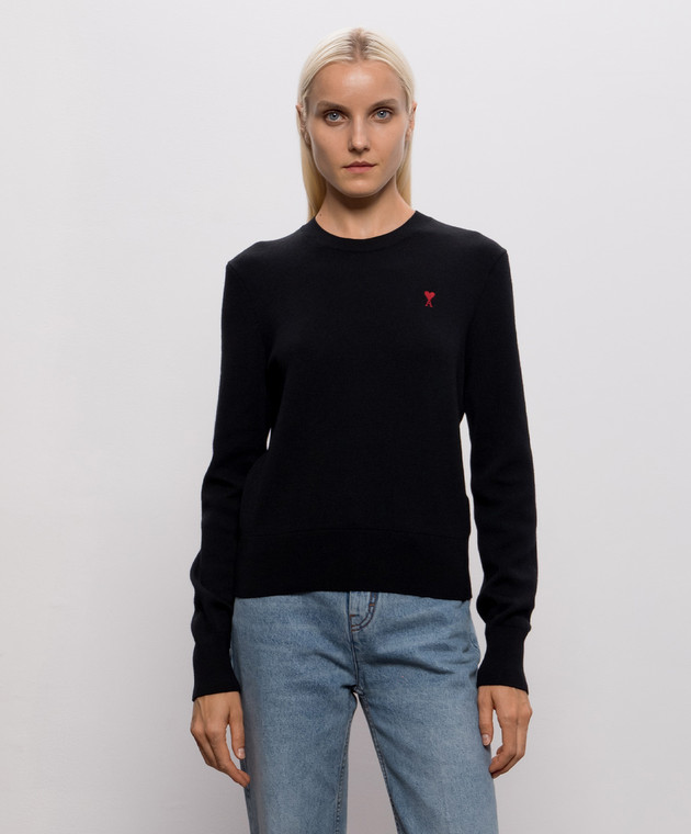 Ami Paris Чорний джемпер з вовни Ami de Coeur FKS826001 зображення 3