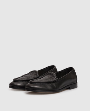 Bottega Veneta Черные кожаные лоферы Intrecciato 876126VBSDO