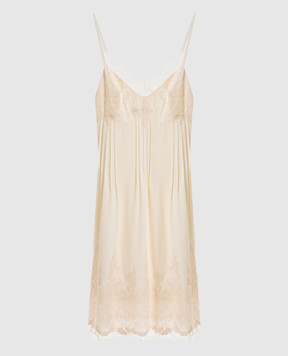 Ermanno Scervino Бежева сукня із шовку з мереживом D482Q321APVKX
