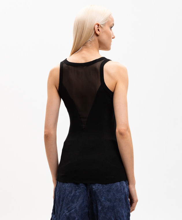 Masnada Черная майка в рубчике с акцентными швами 8092 изображение 4